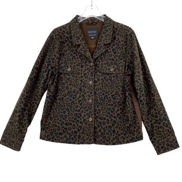Sanctuary Jean Jacket Size M Brown Leopard Cheetah Animal Button Stretch Denim - Picture 1 of 10